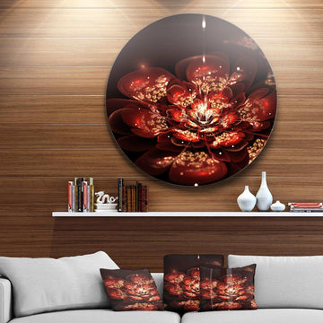 Red Flowers in Fractal Pattern - Floral Metal Circle Wall Art